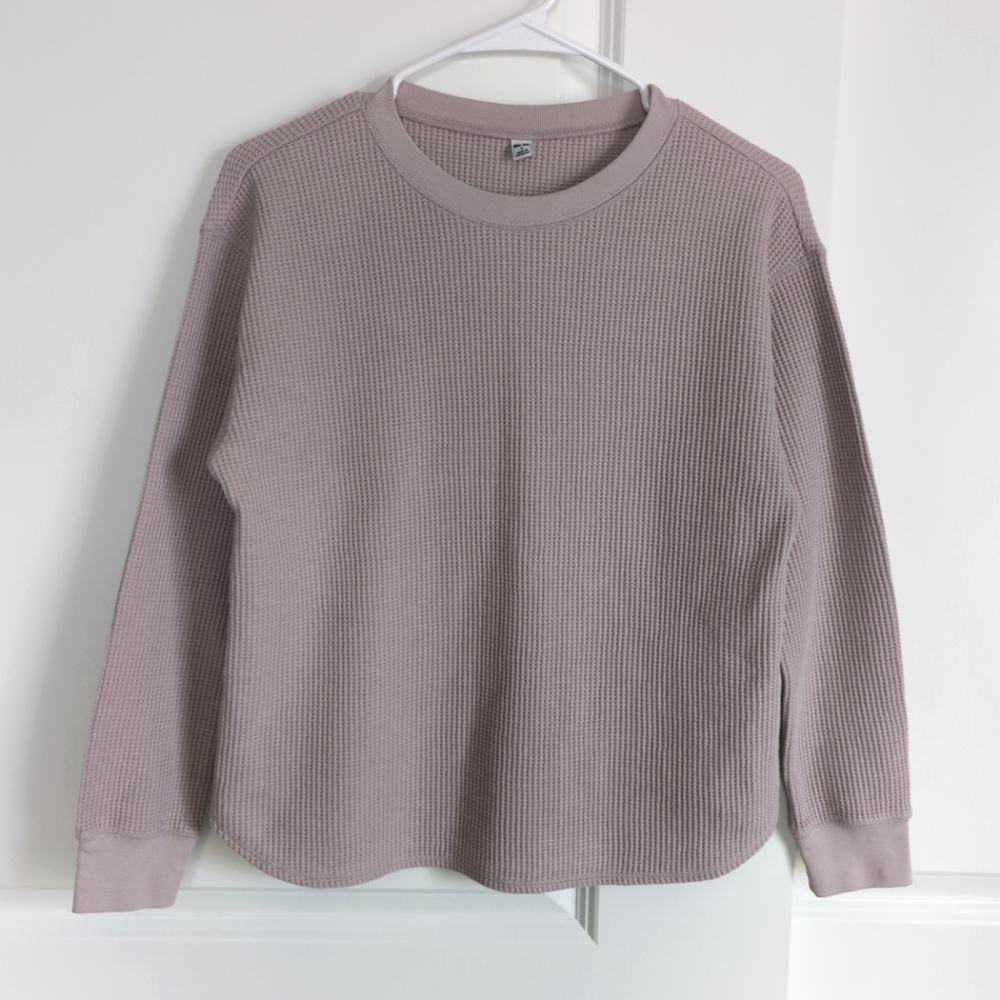 Uniqlo Waffle Crew Neck Long Sleeve Shirt - Dusty Pink - Women's Small